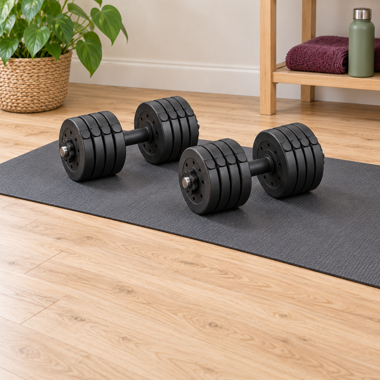 Adjustable Dumbbells in a home setting