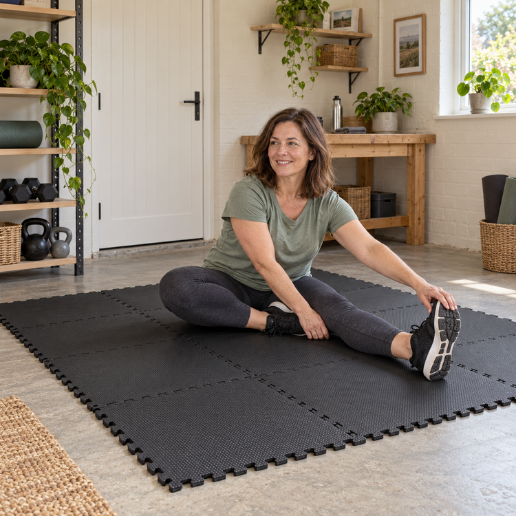 Gym Flooring in use in an everyday British home or campsite